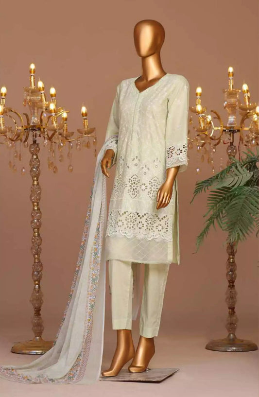 Bin Saeed Cotton Luxury Embroidered with Chiffon Dupatta 3pc Collection - Design 05