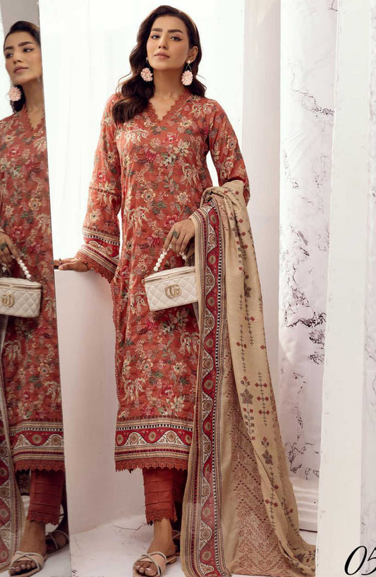Mahees Hoorain by Riaz Arts Embroidered Lawn Unstitched 3 Piece - D-05 - RA25MH - Burgundy Red - Summer Collection