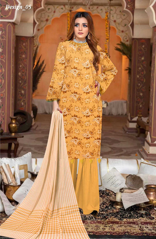 Riwaj by Riaz Arts Printed Lawn Unstitched 3 Piece - D-05 - RA25RL - Mustard - Summer Collection