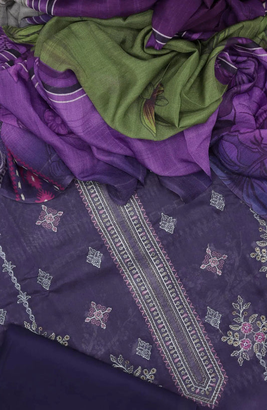 Hamna Unstitched Embroidered Lawn Collection 2024 With Diamond Dupatta - Design 05