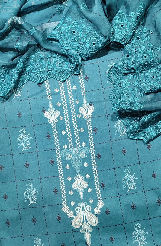 Unstitch Exclusive Printed Lawn Collection 2024 With Schiffli Duaptta By Amna Khadija - Design 05