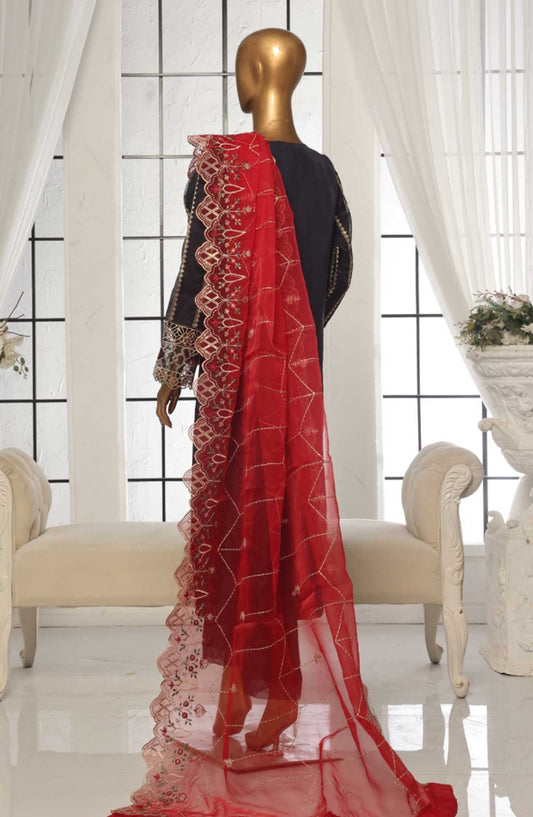 Bin Saeed Embroidered Organza Stitched 3 Piece - D-06 - BS25EO - Dark Grey - Festive Collection