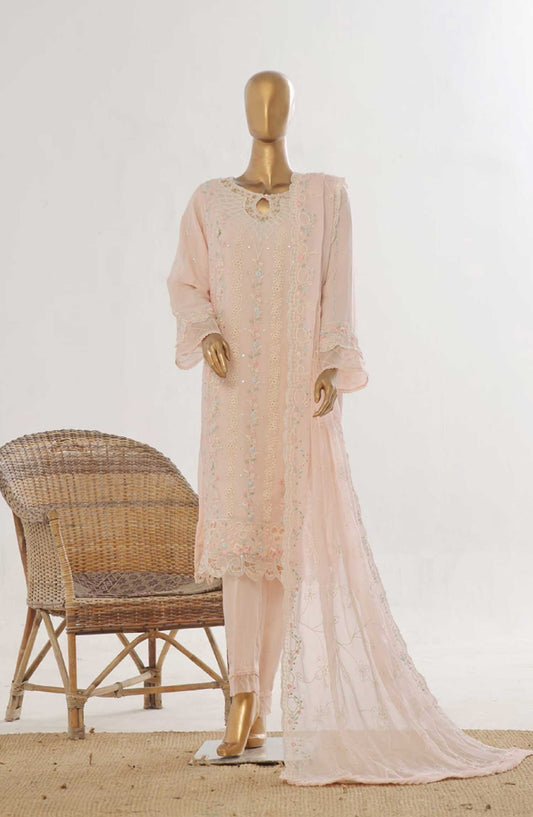 Bin Saeed Embroidered Chiffon Unstitched 3 Piece - D-06 - BS25EC - Peach Pink - Festive Collection