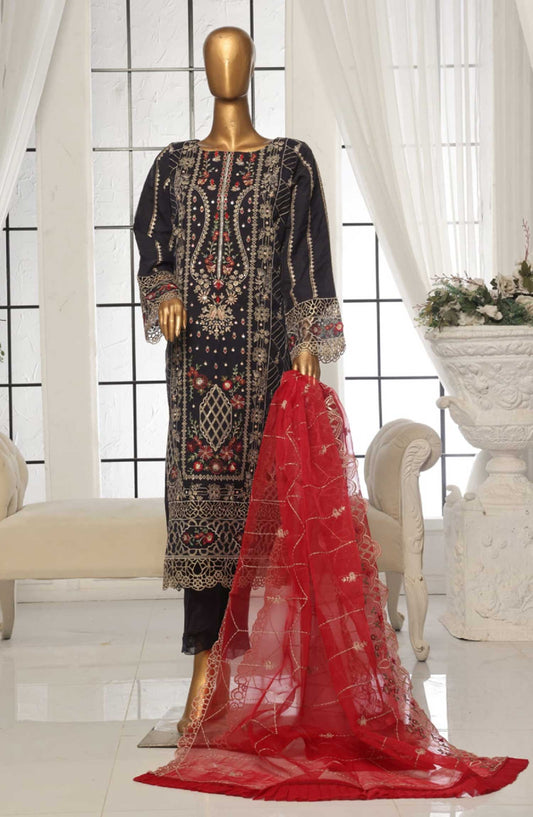 Bin Saeed Embroidered Organza Stitched 3 Piece - D-06 - BS25EO - Dark Grey - Festive Collection