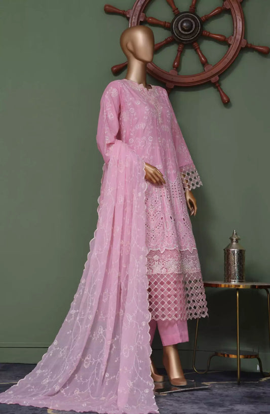 Bin Saeed Luxury Self Embroidered Frock 3 Pc Collection - Design 07