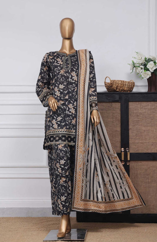Malika by Sadabahar Embroidered Stitched 3 Piece - D-07 - SD25M - Black - Summer Collection