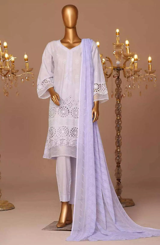 Bin Saeed Cotton Luxury Embroidered with Chiffon Dupatta 3pc Collection - Design 07