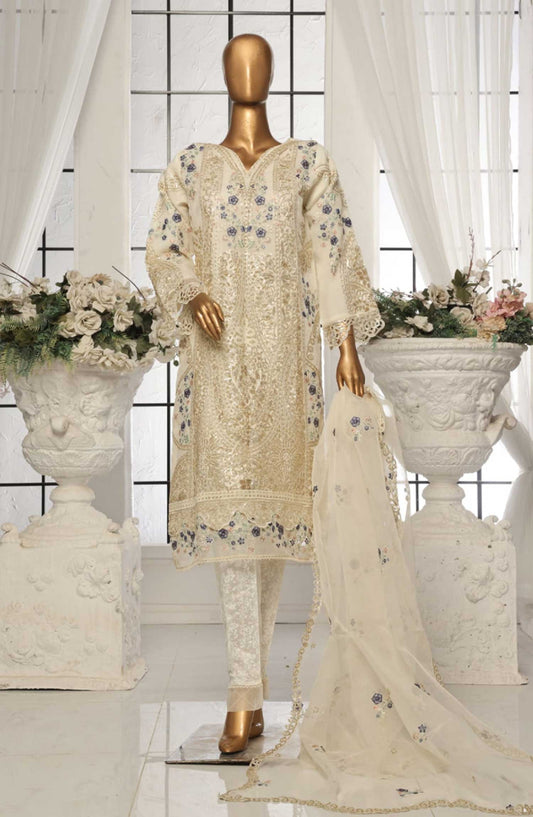 Bin Saeed Embroidered Organza Stitched 3 Piece - D-07 - BS25EO - Cream - Festive Collection