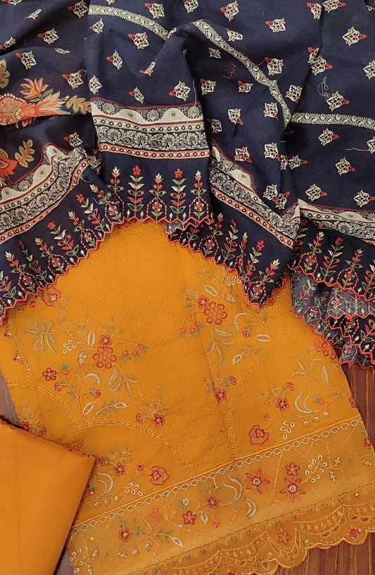 Bin Saeed Unstitched Embroidered Lawn 3 PC Collection 2024 - Design 07