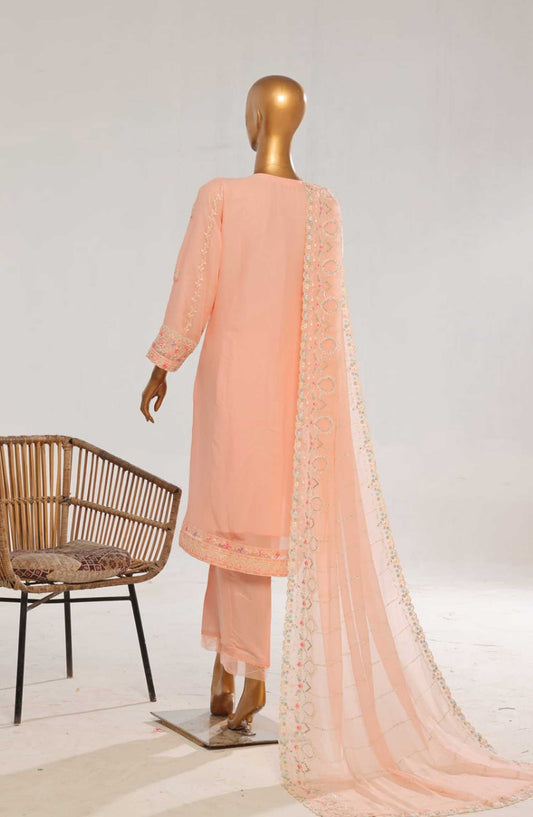 Bin Saeed Embroidered Chiffon Unstitched 3 Piece - D-08 - BS25EC - Peach - Festive Collection