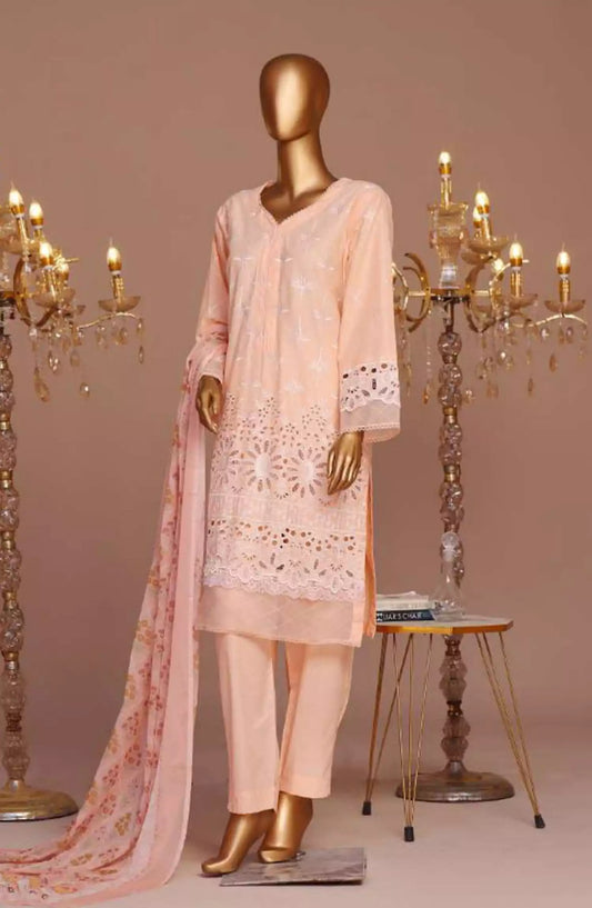 Bin Saeed Cotton Luxury Embroidered with Chiffon Dupatta 3pc Collection - Design 08