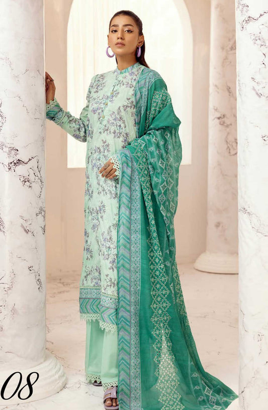 Mahees Hoorain by Riaz Arts Embroidered Lawn Unstitched 3 Piece - D-08 - RA25MH - Teal Green - Summer Collection
