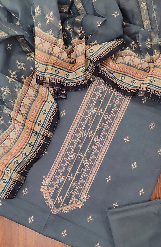 Classic Printed Lawn 3 Pcs Collection with Tilla Dupatta - Design 08