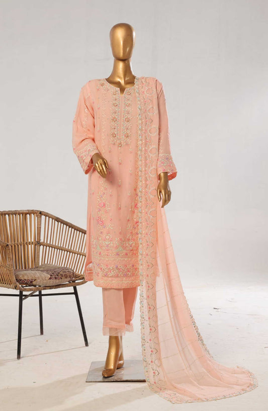Bin Saeed Embroidered Chiffon Unstitched 3 Piece - D-08 - BS25EC - Peach - Festive Collection