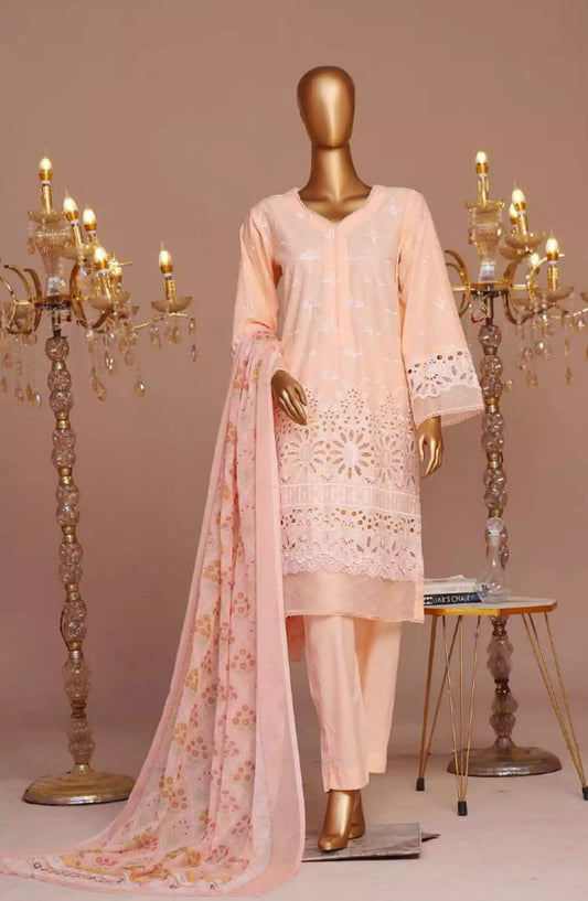 Bin Saeed Cotton Luxury Embroidered with Chiffon Dupatta 3pc Collection - Design 08