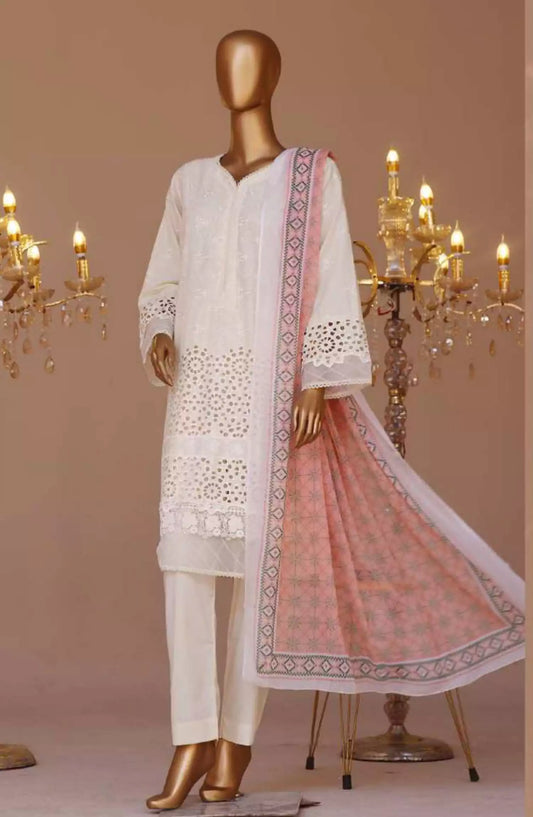 Bin Saeed Cotton Luxury Embroidered with Chiffon Dupatta 3pc Collection - Design 09