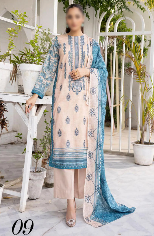 Sarah Digital Premium Embroidered Slub Lawn Collection 2024 - Design 09