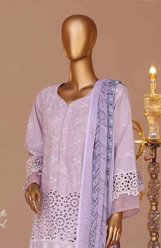 Bin Saeed Cotton Luxury Embroidered with Chiffon Dupatta 3pc Collection - Design 10