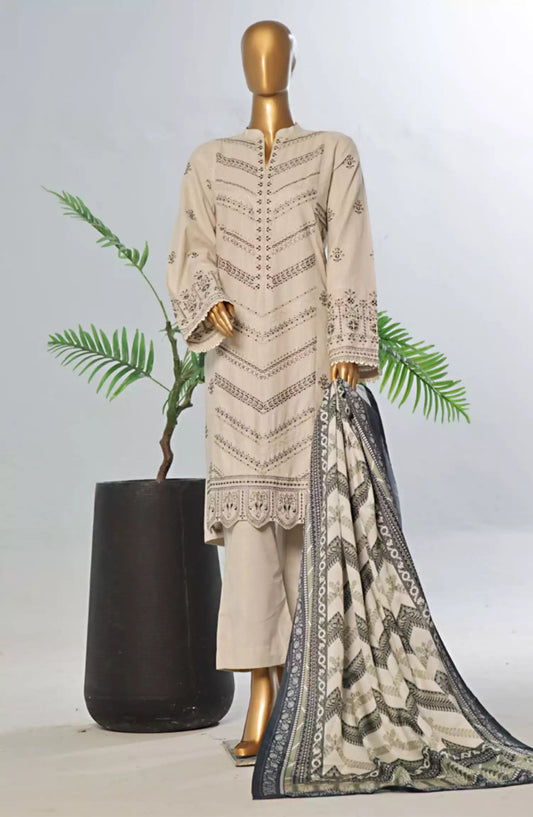 Bin Saeed Exclusive Slub Embroidered Khaddar with Shawl Collection Vol 01 - Design 10