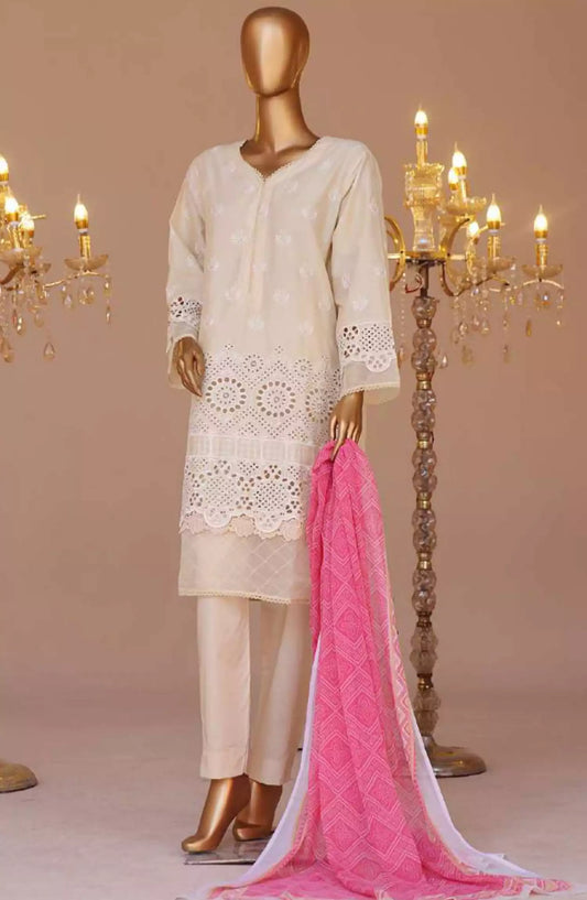 Bin Saeed Cotton Luxury Embroidered with Chiffon Dupatta 3pc Collection - Design 11