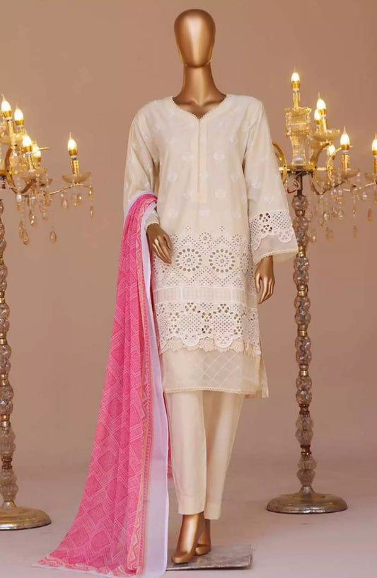 Bin Saeed Cotton Luxury Embroidered with Chiffon Dupatta 3pc Collection - Design 11