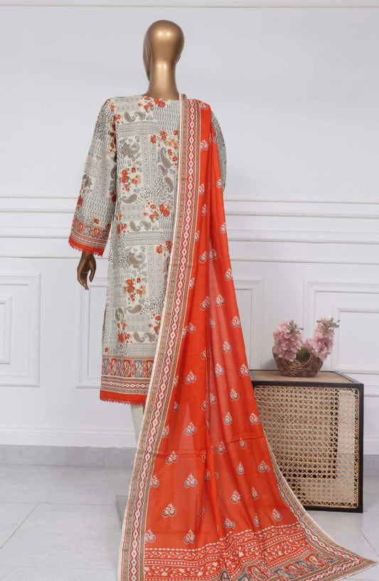 Sadabahar Printed Lawn Stitched 3 Piece - D-18 - SBD25PL - Light Grey - Summer Collection