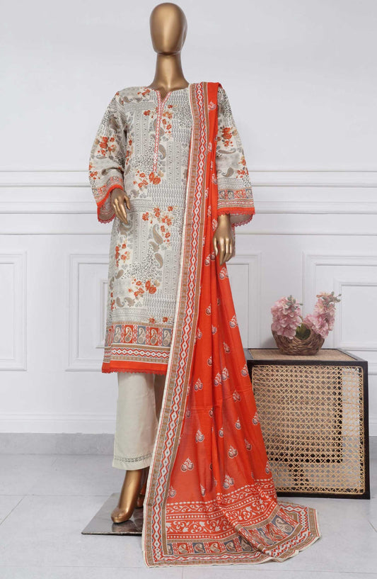 Sadabahar Printed Lawn Stitched 3 Piece - D-18 - SBD25PL - Light Grey - Summer Collection