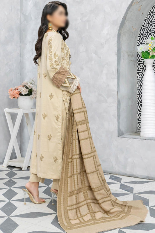 Baghban Leather Peach Embroidered Wool Shawl Collection 2023 - Design 01