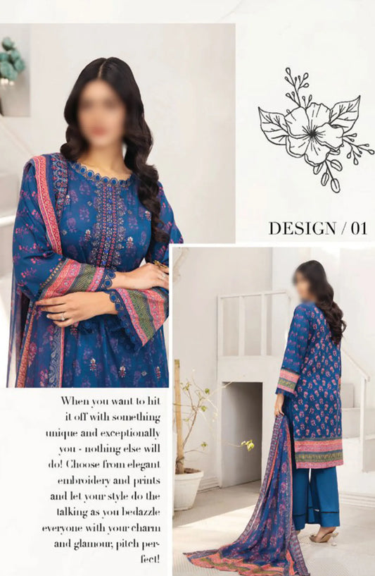Dastaan Embroidered Print Lawn Collection 2024 By Humdum - Design 01