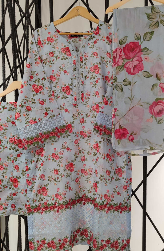 Emerge Embroidered Lawn Stitched 3 Piece - D-01 - EM25CL - Light Grey - Summer Collection