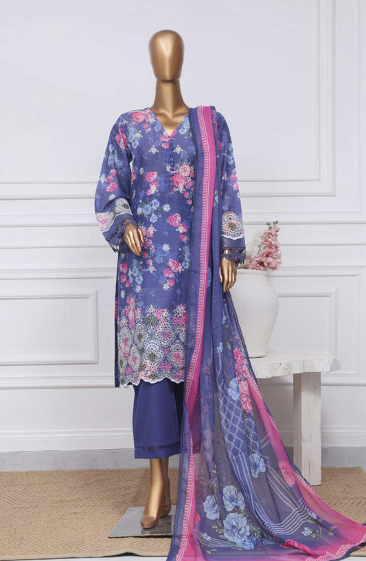 Sadabahar Printed Chikankari Stitched 3 Piece - D-01 - SDB25PC - Blue - Summer Collection