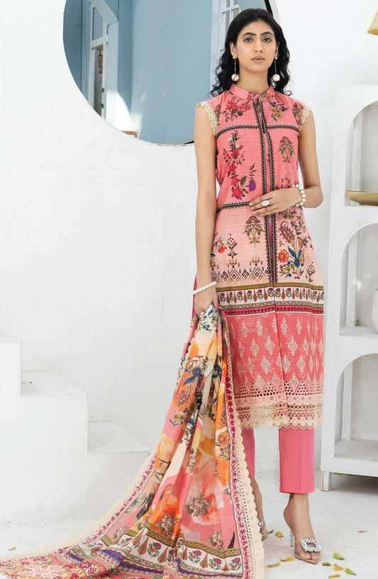 Mashaal Stripe by Riaz Arts Embroidered Lawn Unstitched 3 Piece - D-01 - RA25MSE - Pastel Pink - Summer Collection