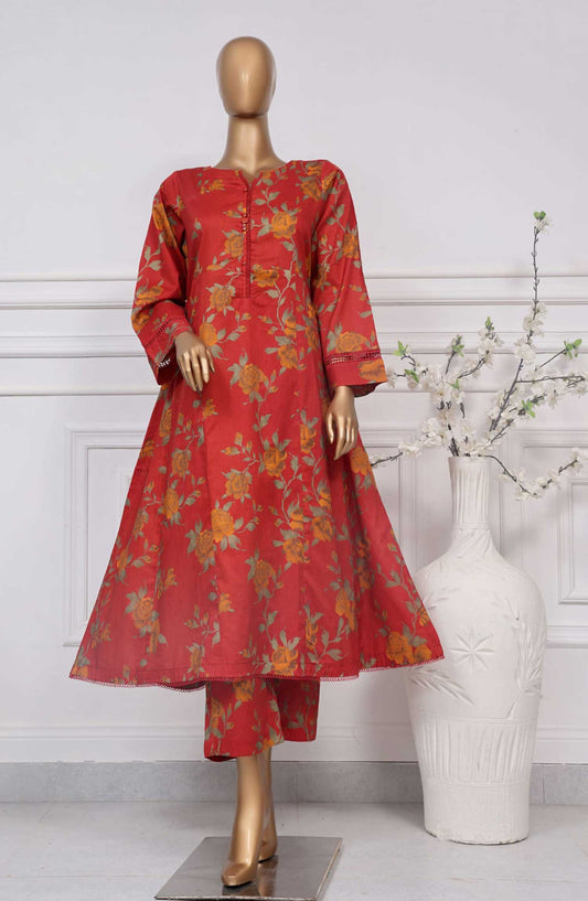 Sadabahar Printed Lawn Stitched 2 Piece Suit D-01 SD25SP Red - Summer Collection