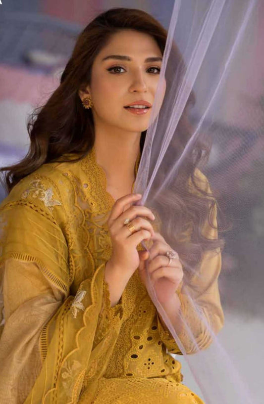 Sobia Nazir Embroidered Unstitched 3 Piece Suit - D-01 A - SBN25LL - Yellow - Summer Collection