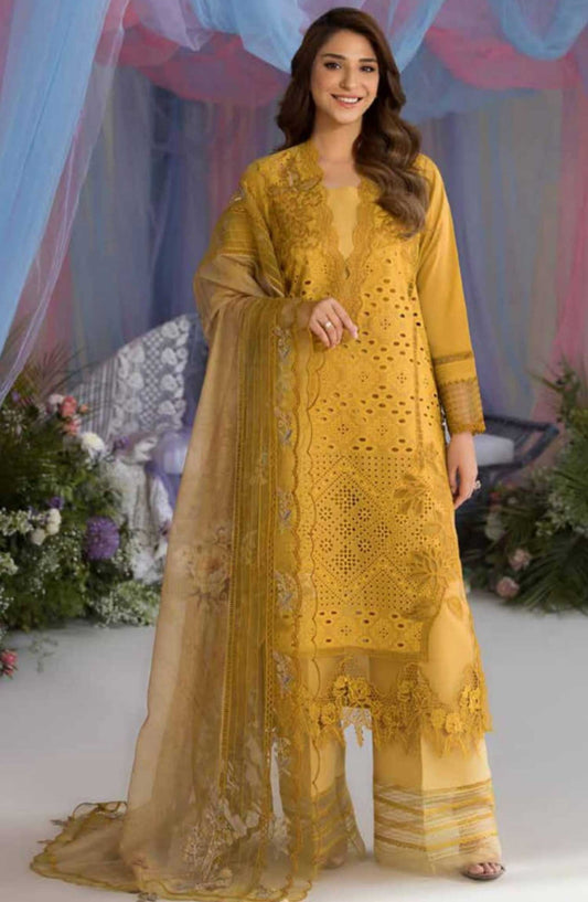 Sobia Nazir Embroidered Unstitched 3 Piece Suit - D-01 A - SBN25LL - Yellow - Summer Collection