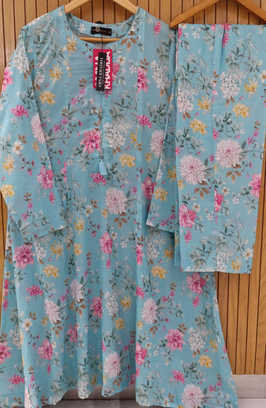 Amna Khadija Stitch Printed Frock 2 Pc Collection 2024 - Design 01