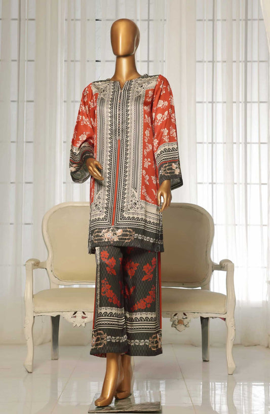 Sadabahar Printed Silk Stitched 2 Piece Suit - D-02 - SBD25PS - Orange - Casual Collection