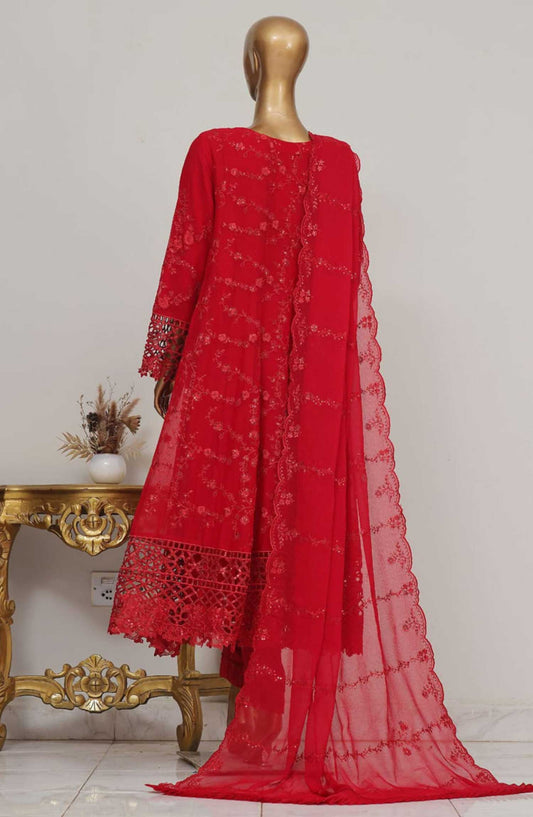 Bin Saeed Embroidered Stitched 3 Piece Frock - D-02 - BS25CF - Red - Festive Collection
