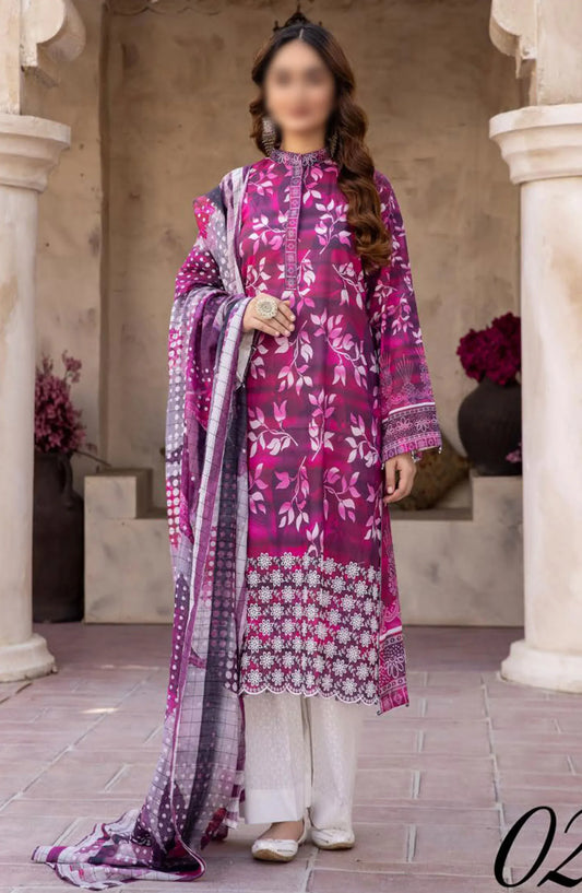 Zarkis Embroidered Lawn Collection 2024 By Riaz Arts - Design 02