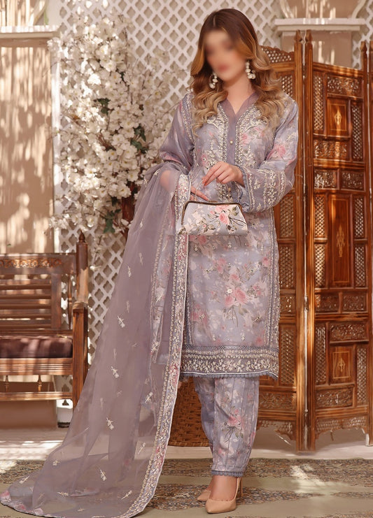 Design 02 Festive Formal floral print and Embroidered 3 Piece Pret Collection'23 With Stylish Hand Clutch