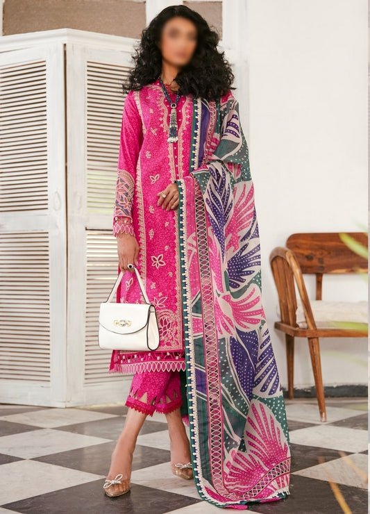 Design 02 'BRIGHT FUCHSIA' Jazmin IRIS LAWN Spring Summer 2023 Collection