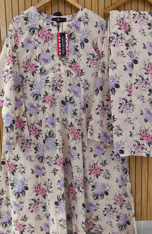 Amna Khadija Stitch Printed Frock 2 Pc Collection 2024 - Design 02