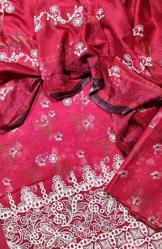 Chikanakri Daman EMB Lawn 3Pcs With EMB Doria Dupatta Collection - Design 02