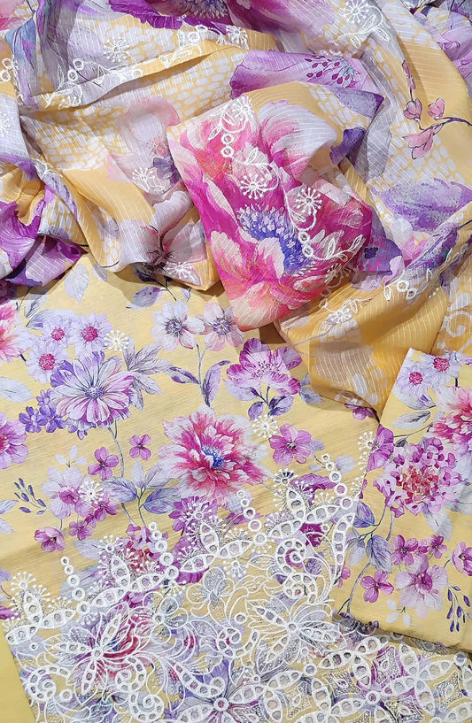 Chikanakri Daman EMB Lawn 3Pcs With EMB Doria Dupatta Collection - Design 04