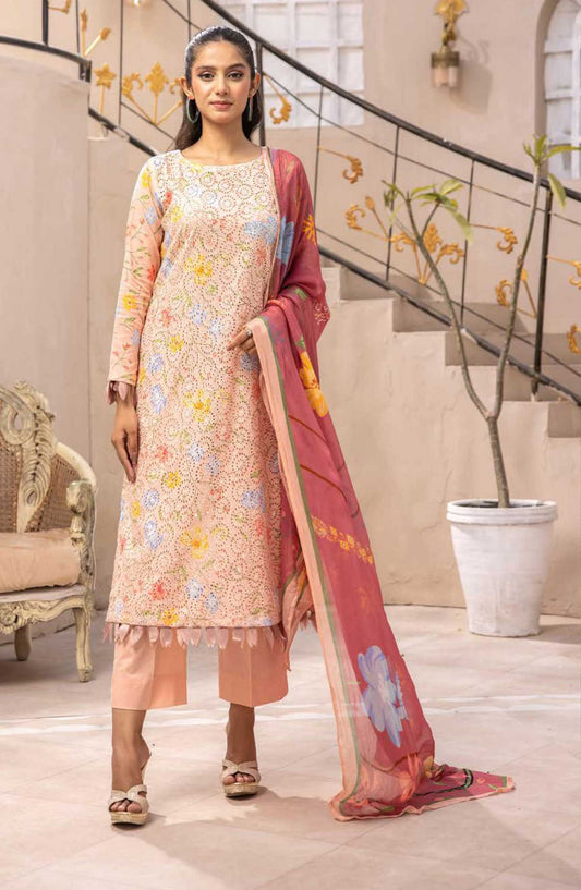 Mahees Isha by Riaz Arts Chikankari Lawn Unstitched 3 Piece - D-05 - RA25MI - Peach - Summer Collection