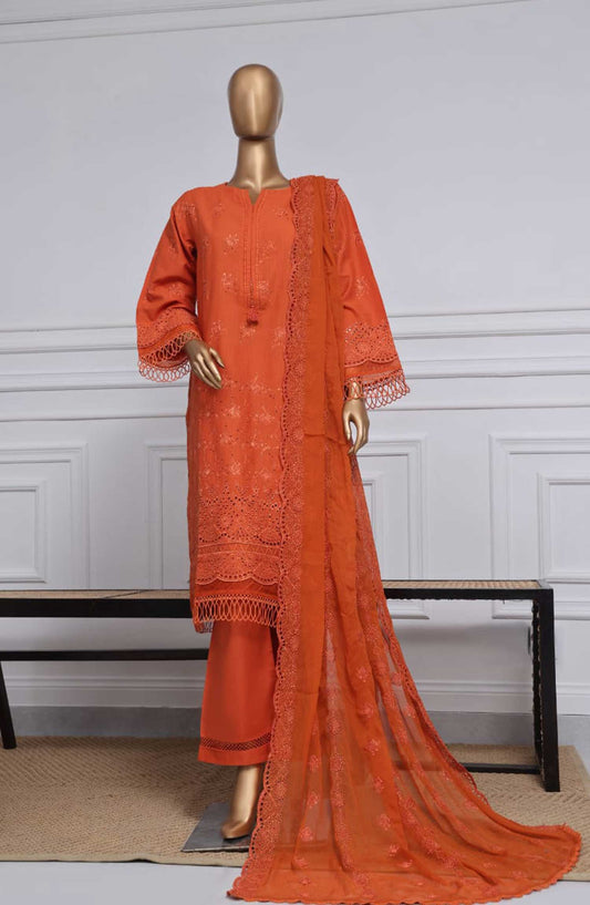 Sadabahar Embroidered Chikankari Stitched 3 Piece - Design 06 - SDB25C - Dark Orange - Summer Collection
