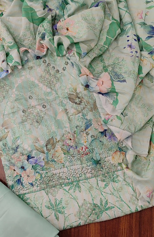 Premium Sequence Emb Linen 3 Pcs with Emb Dupatta Collection - Design 06
