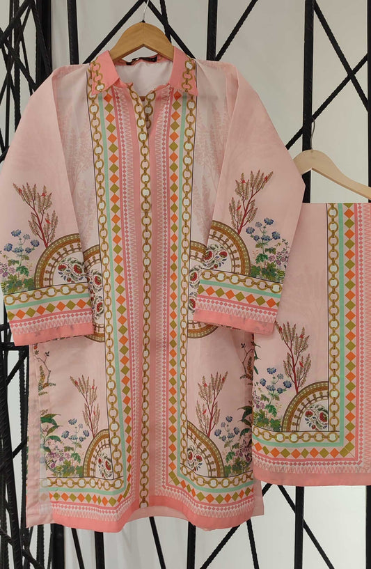 Amna Khadija Printed Swiss Lawn Stitched 2 Piece - D-06 - AK25SW - Light Pink - Summer Collection