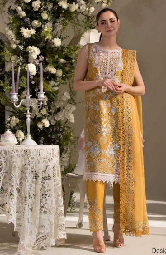 Sobia Nazir Embroidered Unstitched 3 Piece Suit - D-06 B - SBN25LL - Yellow - Summer Collection