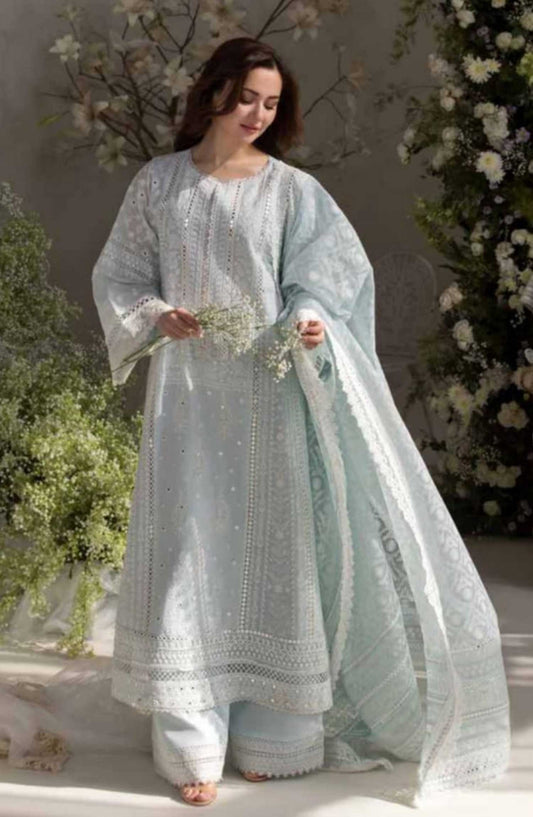 Sobia Nazir Embroidered Unstitched 3 Piece Suit - D-07 A - SBN25LL - Silver Grey - Summer Collection